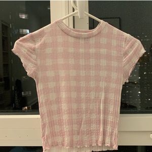 Urban Outfitters Pink and White Checkered T Shirt